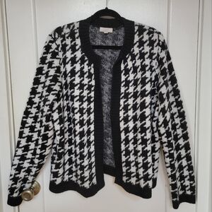 Loft Outlet Open Front Houndstooth Black and White Cardigan